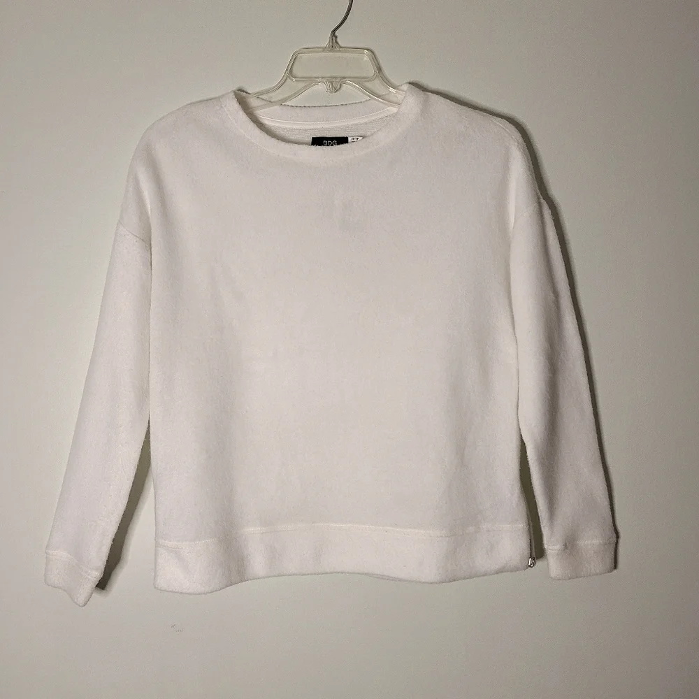 BDG Urban Outfitters White Crew Neck Pullover Sweater Size XS Side Zipper Fleece - Picture 1 of 10